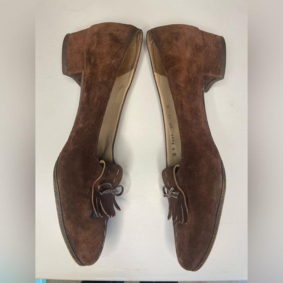 Salvatore Ferragamo Vintage Brown Suede Women’s Loafer Heel Fringe Bow Size 9 - Picture 6 of 16